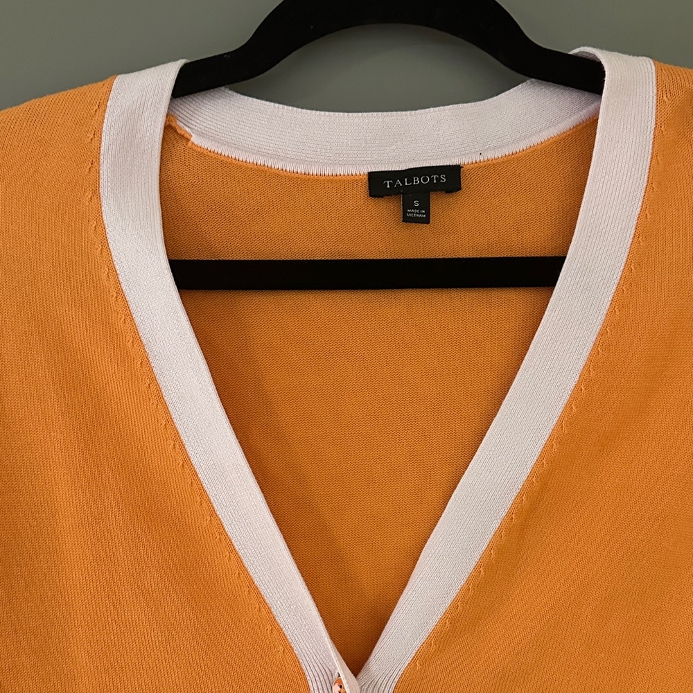 Talbots Orange & Light Pink Colorblock Cardigan Sweater - Picture 5 of 6